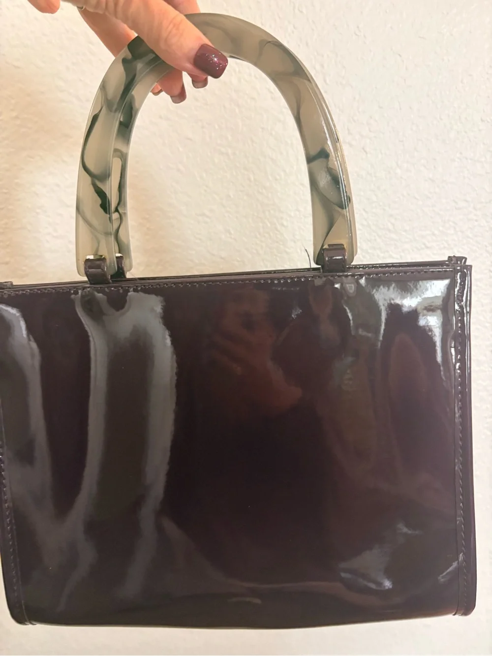 Neiman Marcus Glossy Patent Satchel in Plum with Tortoiseshell Handle